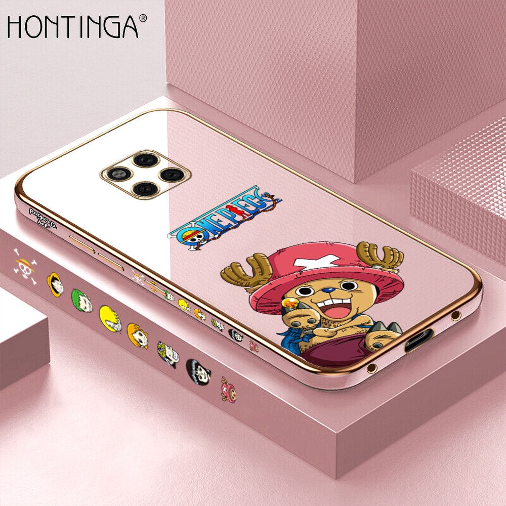 Hontinga for Huawei Mate 20 Pro Back Cover + Free Lanyard Luxury 6D Plating Cute Cartoon Choba Side Pattern Case Soft Silicone Square Mobile Cover