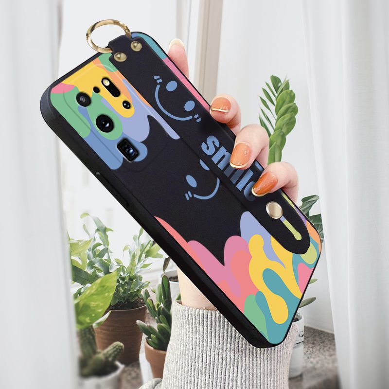 Jizetin for Samsung Galaxy S20 Ultra Wrist Strap Case Soft Candy Color Splash Ink Cover Ultra Thin Anti Fall Liquid Silicone Phone Case