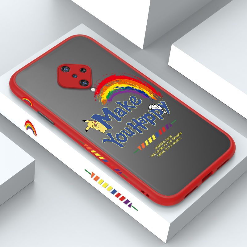 ZeroQiQi for Vivo S1 Pro Case Creative Cartoon Rainbow Pikachu Side Printing Cover Frosted Ultra Thin Protective Anti Fall Phone Case