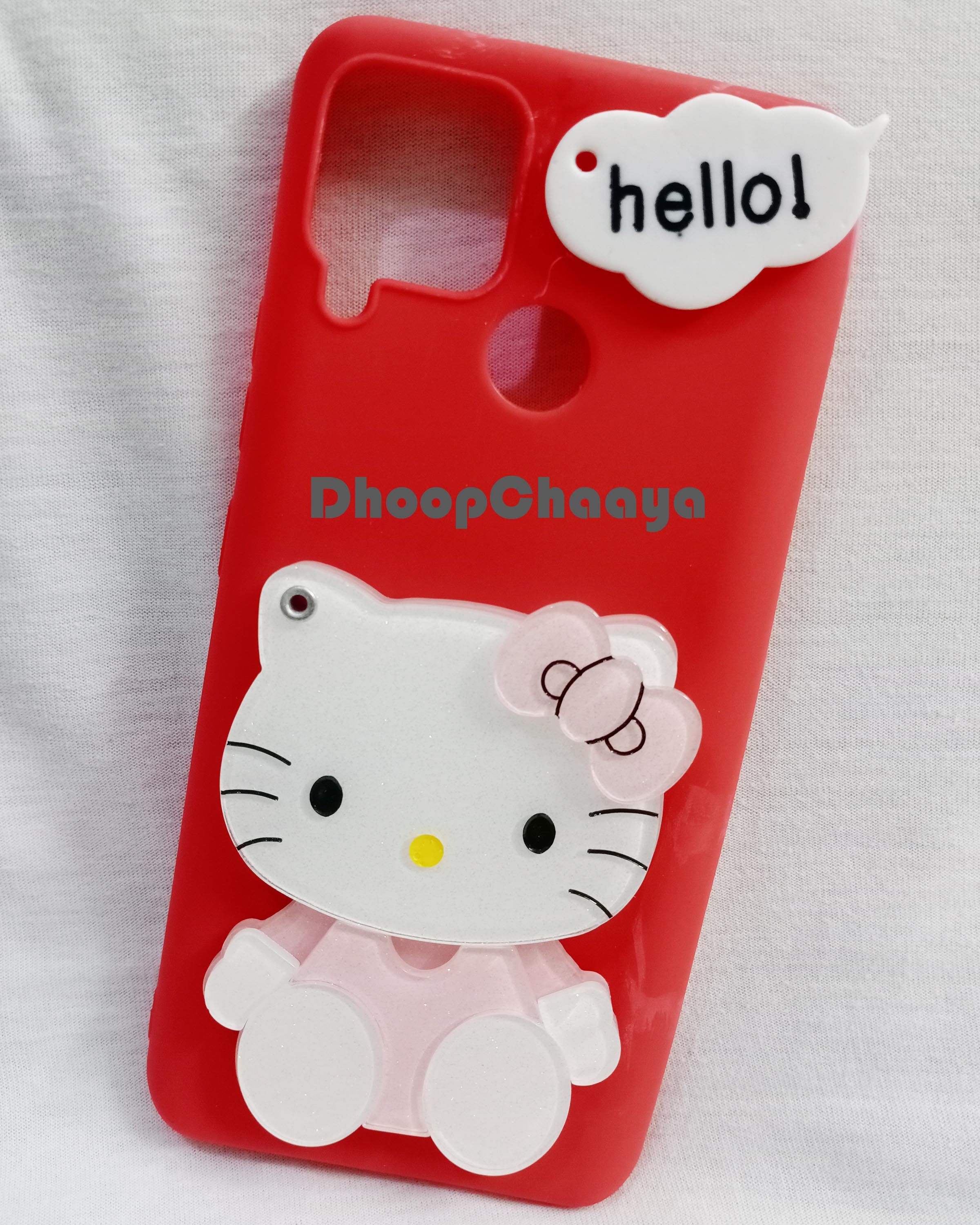 Realme C12 / Realme C15 / Realme C25 / Realme C25s / Narzo 20 / Realme Narzo 30A - Hello Kitty Soft Silicone Rubber 3D Cartoon Personality Cosmetic Middle Mirror Cute Flexible Case Cover