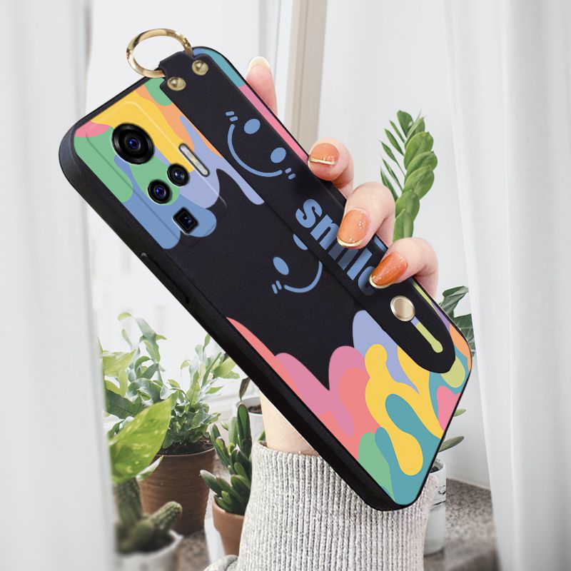 Jizetin for Vivo X50 Pro 5G Wrist Strap Case Soft Candy Color Splash Ink Cover Ultra Thin Anti Fall Liquid Silicone Phone Case