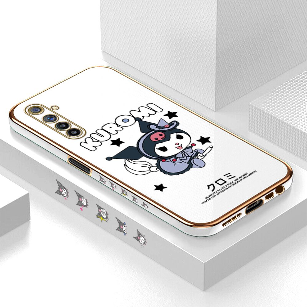 Luxury 6D Plating Case for Realme 6 Cartoon Little Witch Side Pattern Back Cover Soft Silicone Square Phone Cases + Free Lanyard