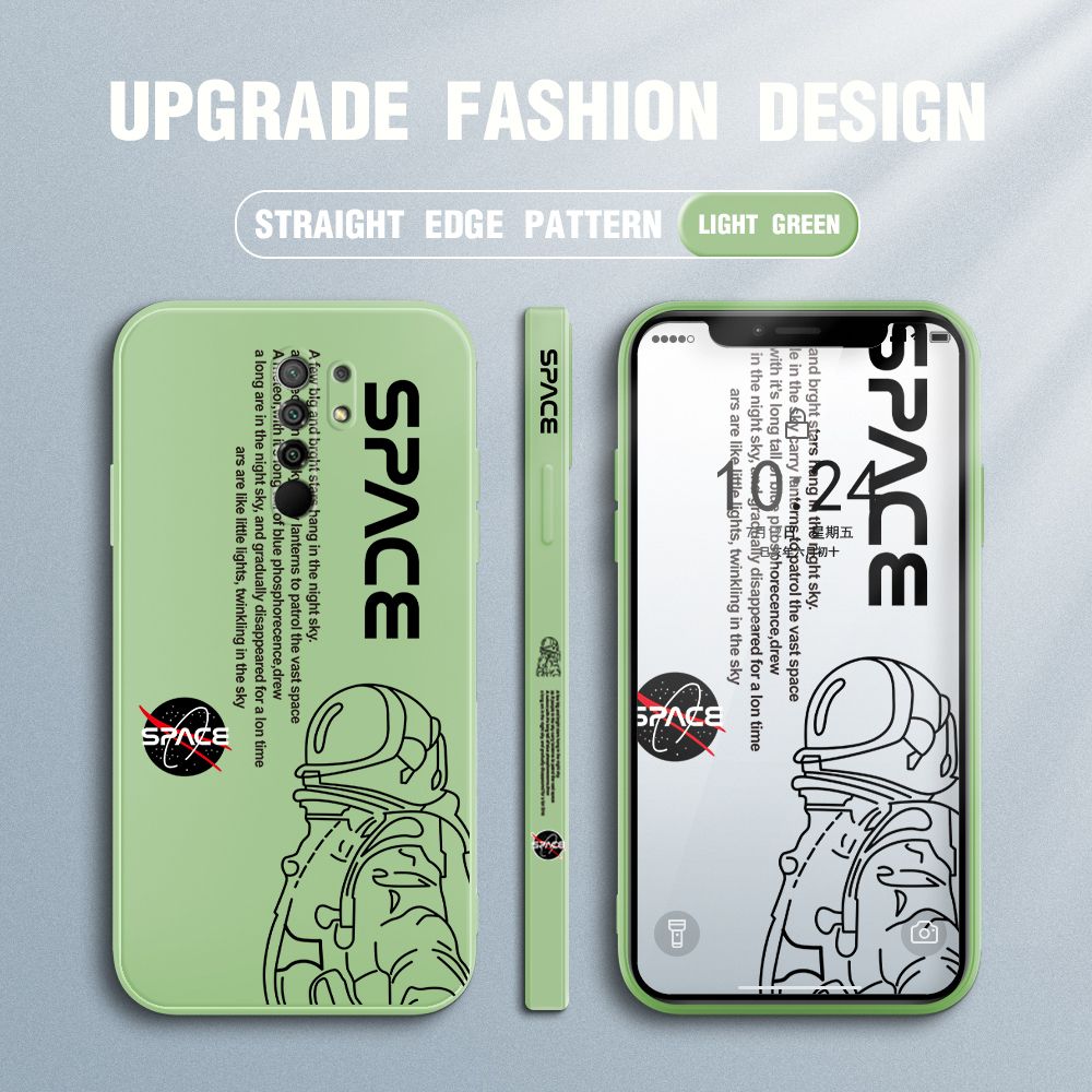 Jizetin for Xiaomi Redmi 9 Case NASA Astronaut Design Side Design Phone Case Square Edge Pattern Liquid Silicone Cases Full Cover Camera Shockproof Protective Case