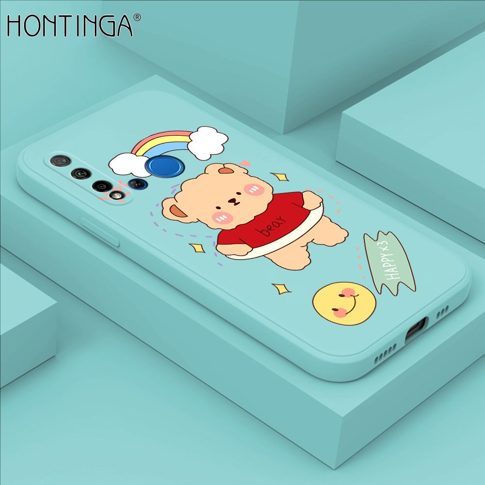 Hontinga for Huawei Nova 5i Case Lovely Cartoon Bear Phone Case Phone Case Soft Square Edge Silicone Cases Full Lens Cover Shockproof Protection Cover