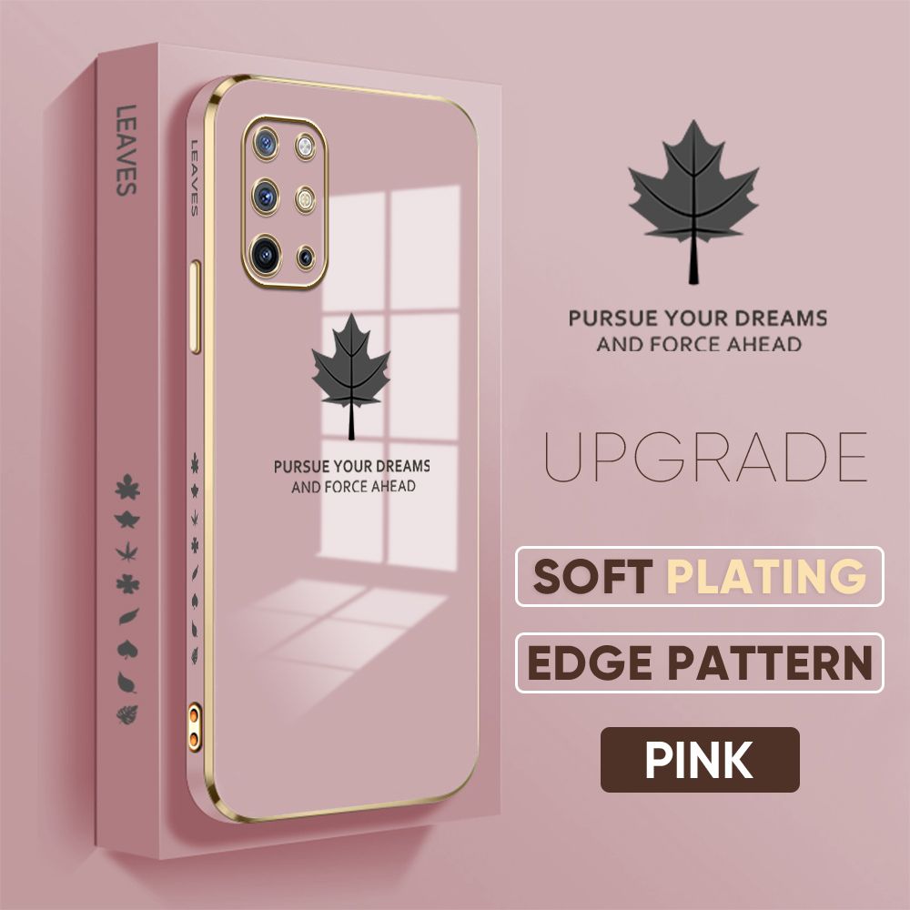 TA for OnePlus 8T Back Cover + Free Lanyard Maple Leaf Luxury 6D Plating Case Side Pattern Soft Silicone Square Phone Cases