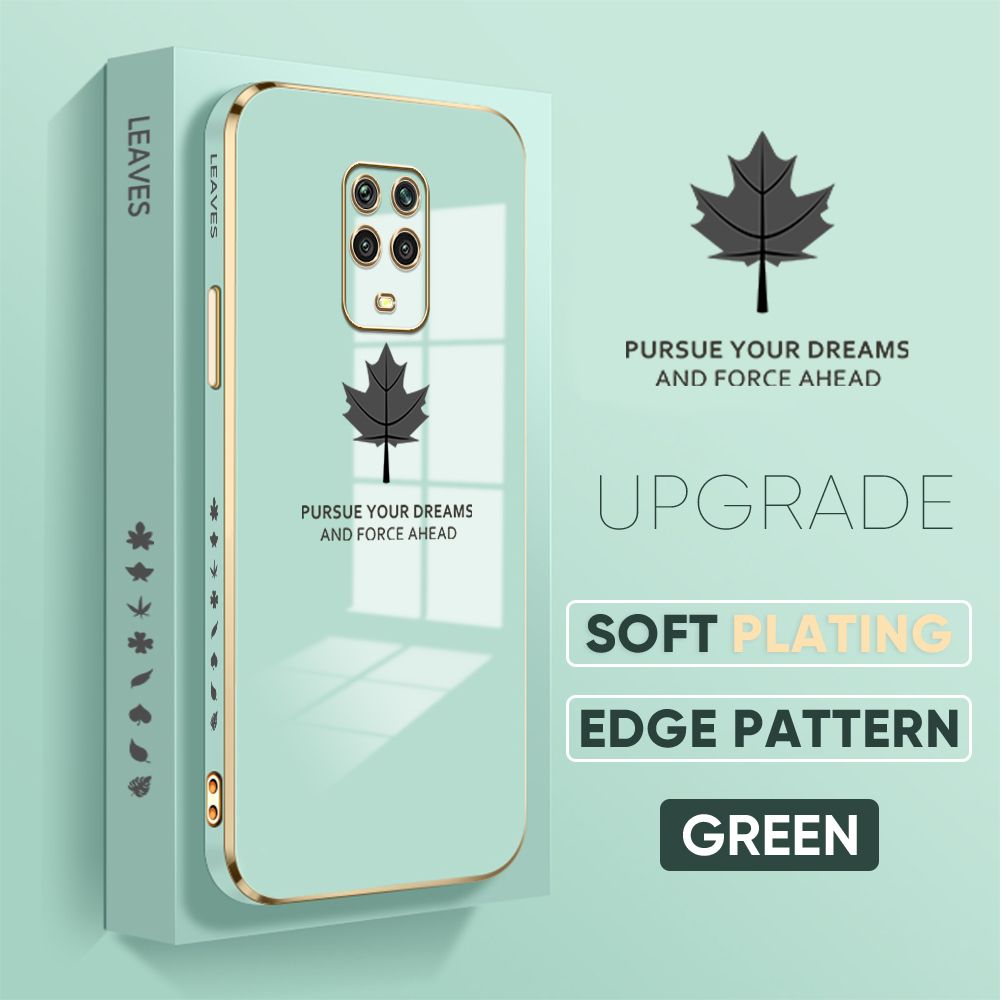 TA for Redmi Note 9S / Note 9 Pro / Note 9 Pro Max / Xiaomi Poco M2 Pro Back Cover + Free Lanyard Maple Leaf Luxury 6D Plating Case Side Pattern Soft Silicone Square Phone Cases