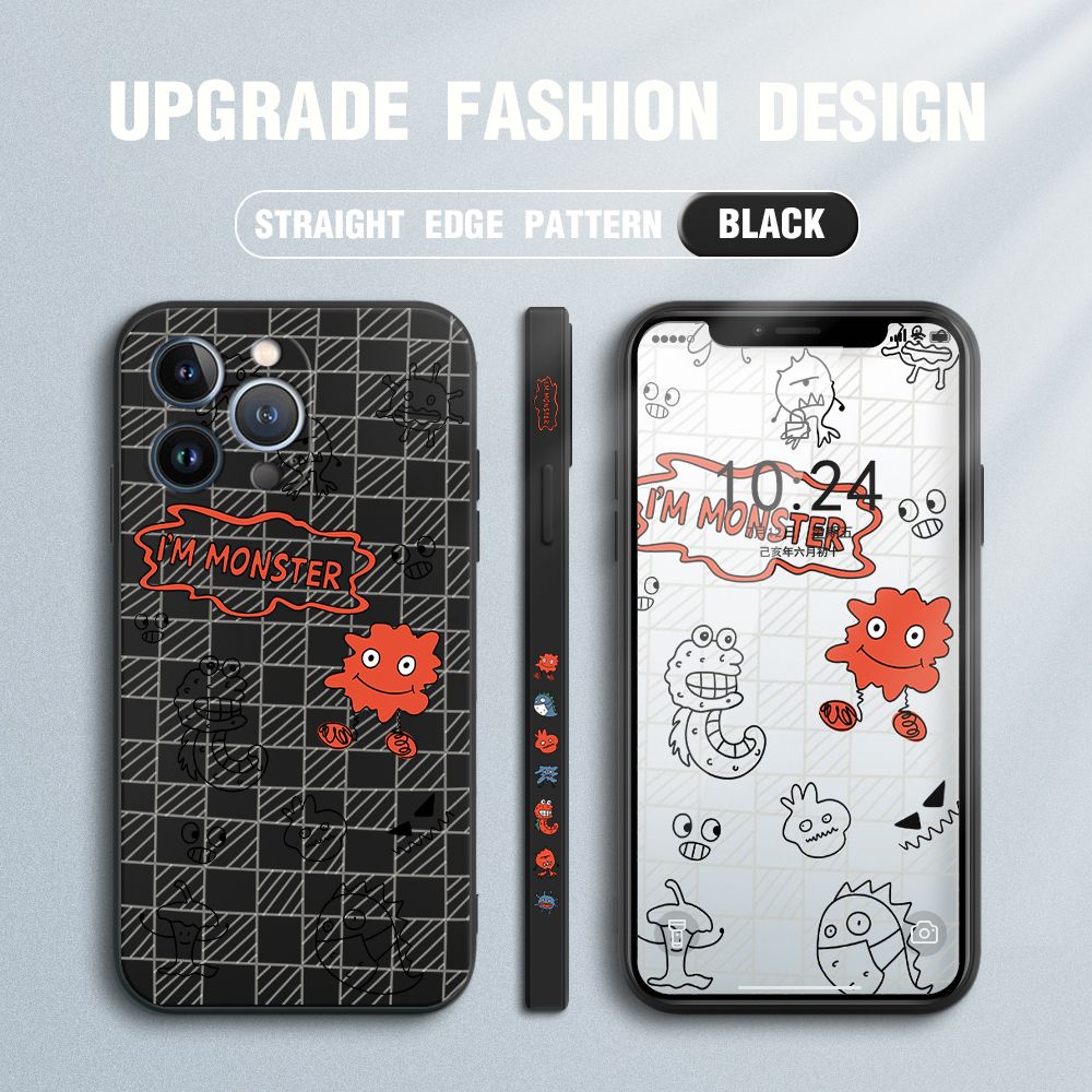Jizetin for iPhone 13 Pro Case Side Design Phone Cover Printed Text “I Am Monster ” Cover Square Edge Pattern Liquid Silicone Trend Case