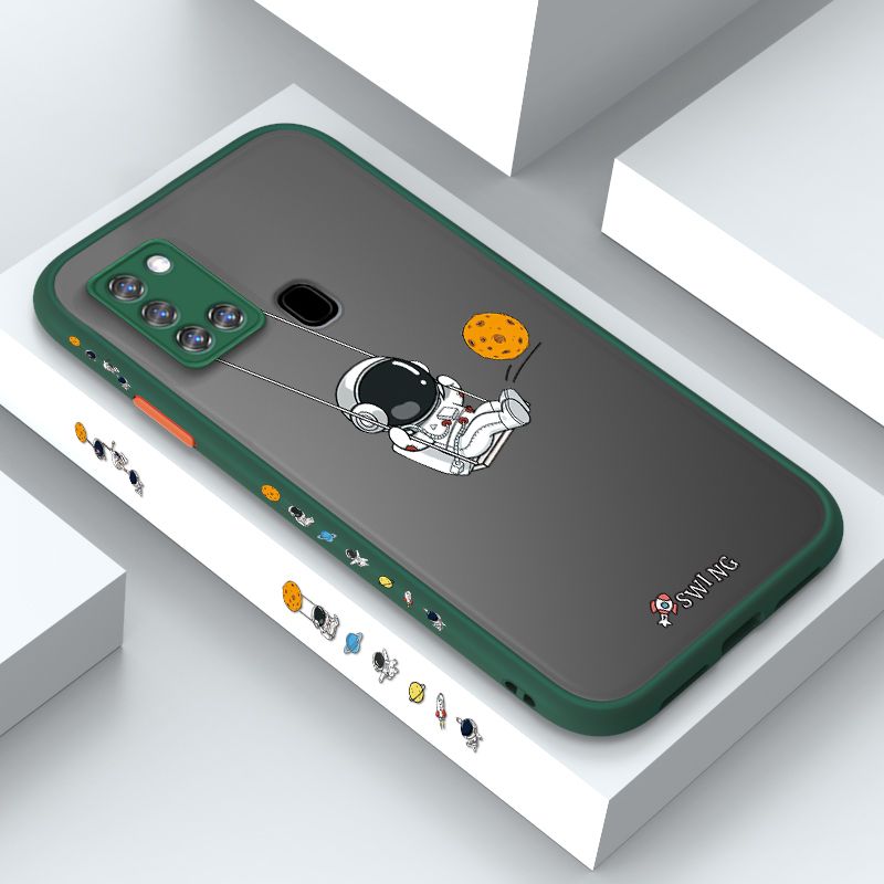 ZeroQiQi for Samsung A21S Case Astronaut Swinging Side Printing Cover Frosted Ultra Thin Protective Anti Fall Phone Case