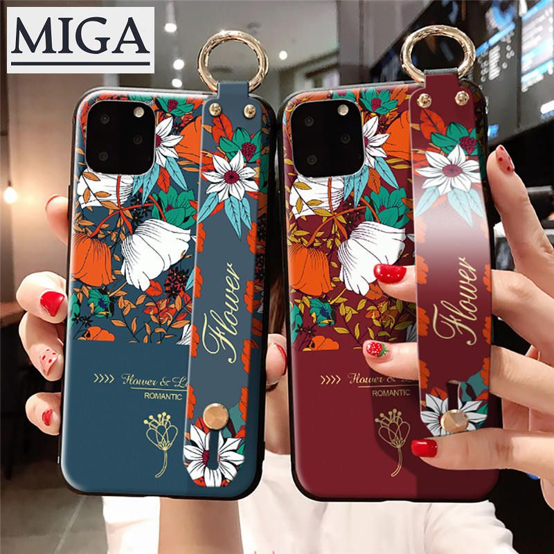 Tulip Flower Casing Black Soft Silicone Case For OPPO A9  A92 A5s A3s A31 A7 A1k A39 A57 A59 Oppo F11 F5 F1s R9s F3 Plus R9 Realme C15 C11 C3 5i 6i 5 5S 6 Pro reno2 F 3 Wristband Phone Cases