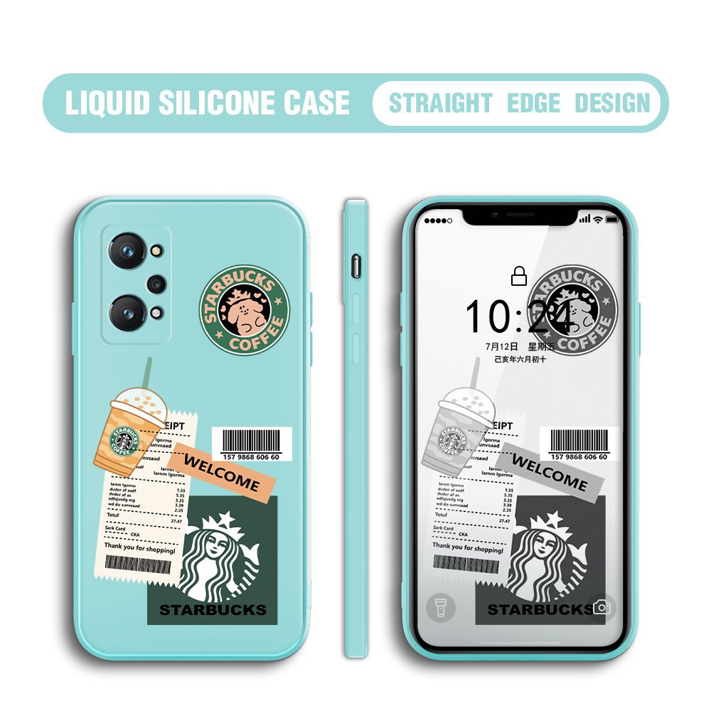 BILI for Realme GT Neo2 Back Cover Creative Coffee Order Receipt Multicolor Liquid Silicone Phone Case Soft Square Lens Protection Phone Cases