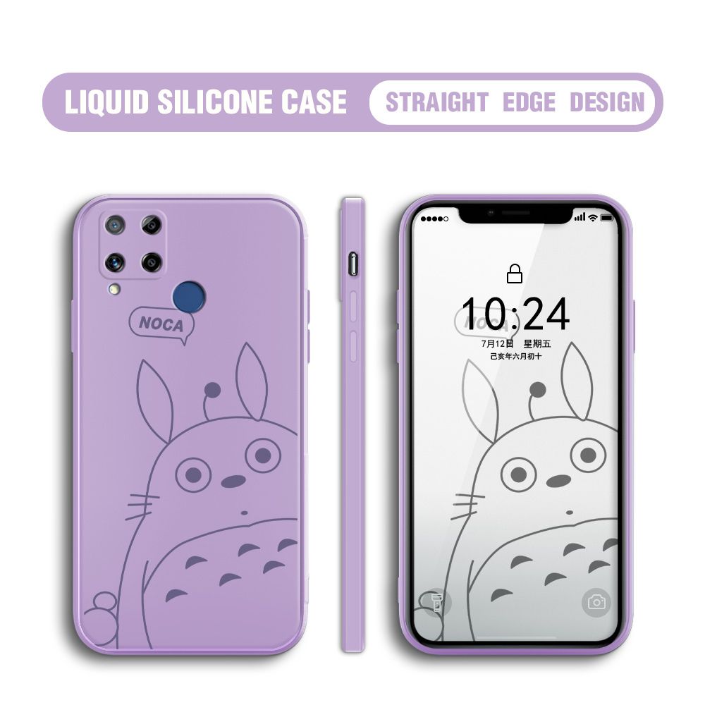 BILI for Realme C15 Back Cover Lovely Totoro Multicolor Liquid Silicone Phone Case Soft Square Lens Protection Phone Cases