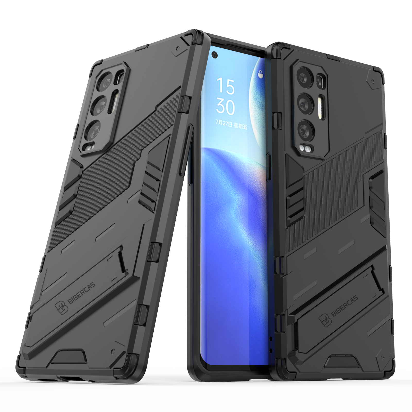 For OPPO Reno 5 Pro Plus 5G Slim Hard PC TPU Bumper Hybrid Anti-fall Protective Cover with Stand Function