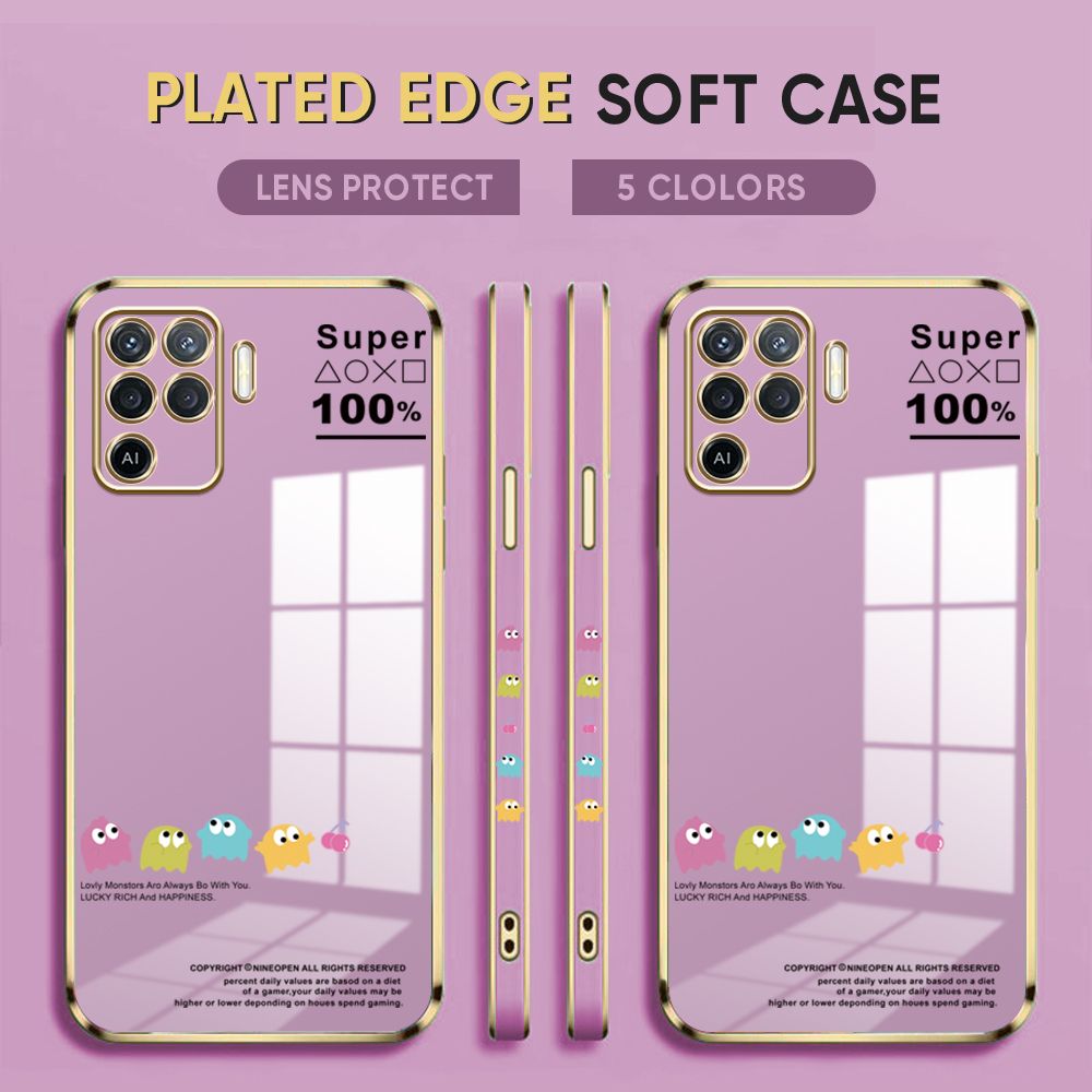 Luxury 6D Plating Case for OPPO Reno5 F Back Cover Game Little Monster Side Pattern Soft Silicone Square Phone Cases