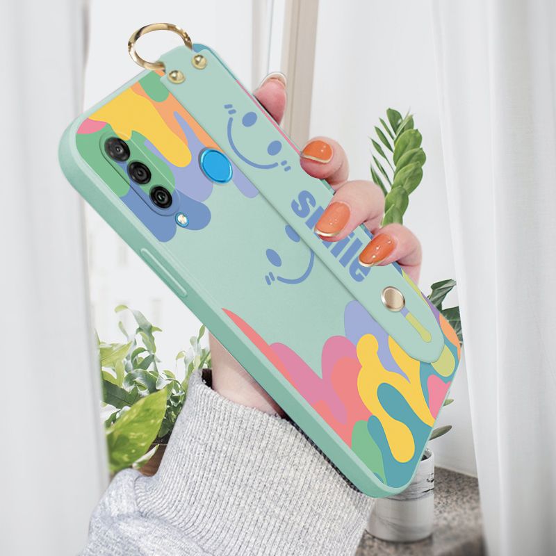 ZeroQiQi for Huawei P30 Lite Wrist Strap Case Soft Candy Color Splash Ink Cover Trend Square Printed Pattern Liquid Silicone Phone Case