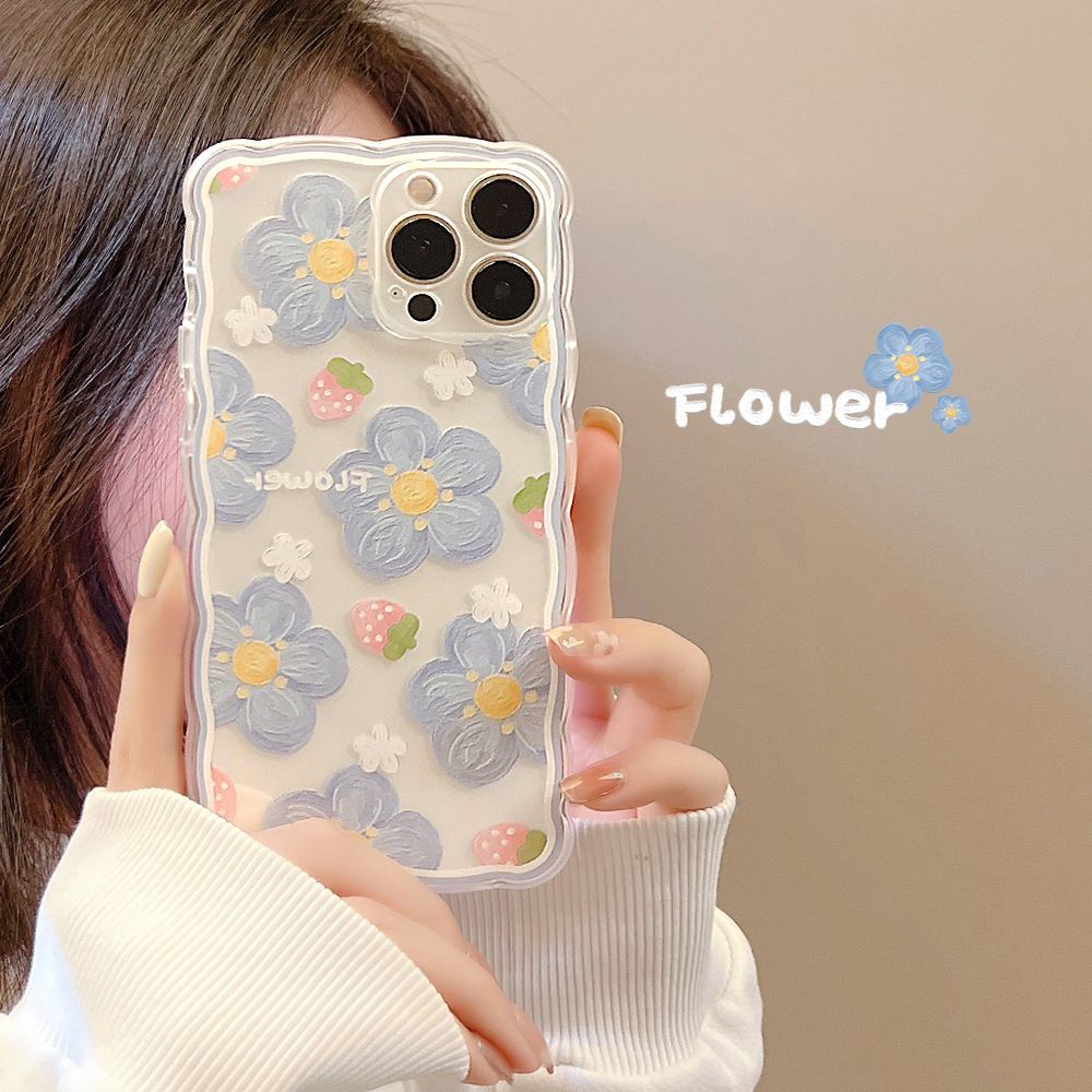 Blue Flower Cute Soft Silicone Cover Mobile Phone Protective Case for Apple Cover for iPhone 14/14pro/14plus/14promax/13promax /12 / 11 Pro Max / XR / XS Max /xs/ SE2 / 7 /8 Plus