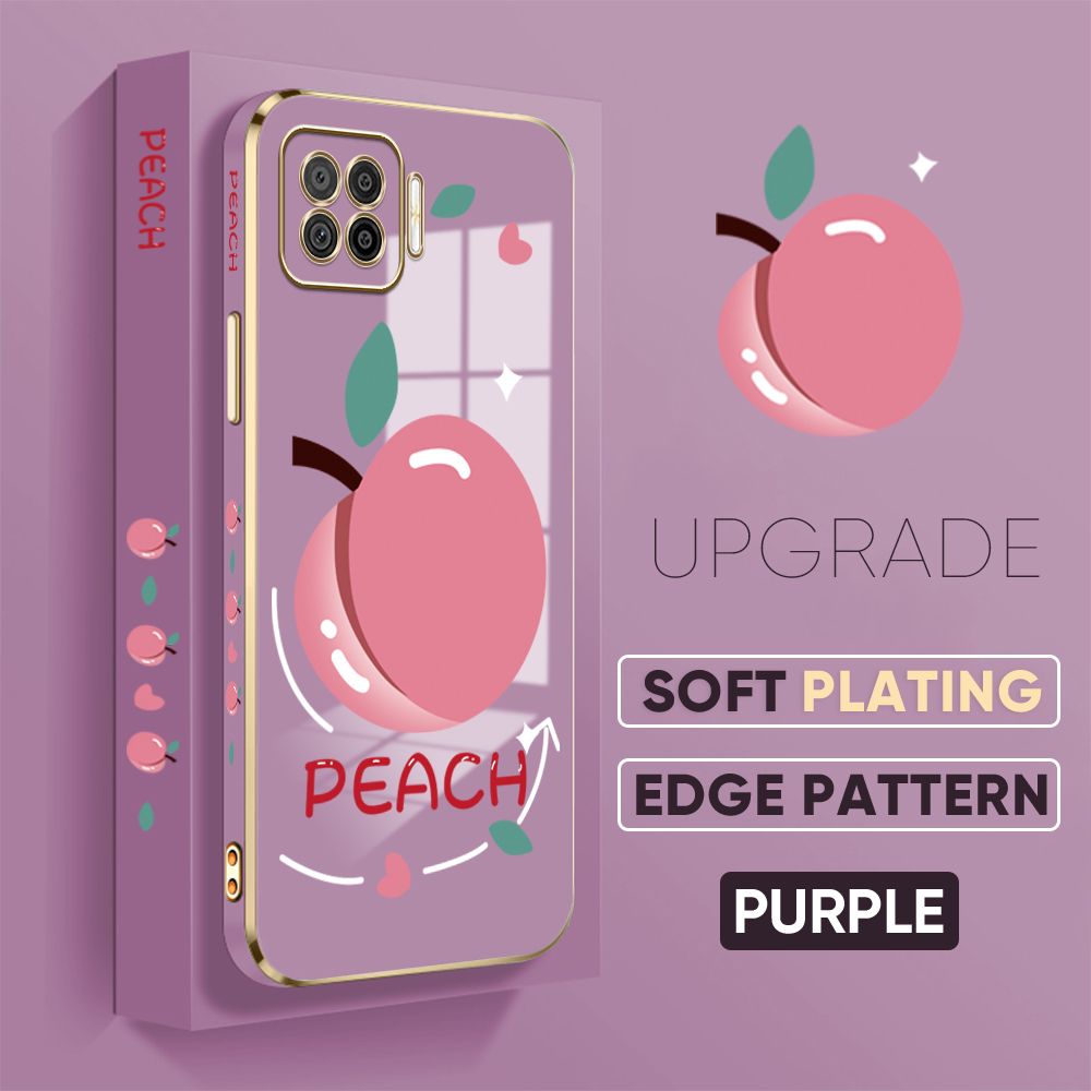 TA for OPPO F17 A73 2020 Back Cover Shiny Peach Luxury 6D Plating Case Side Pattern Soft Silicone Square Phone Case