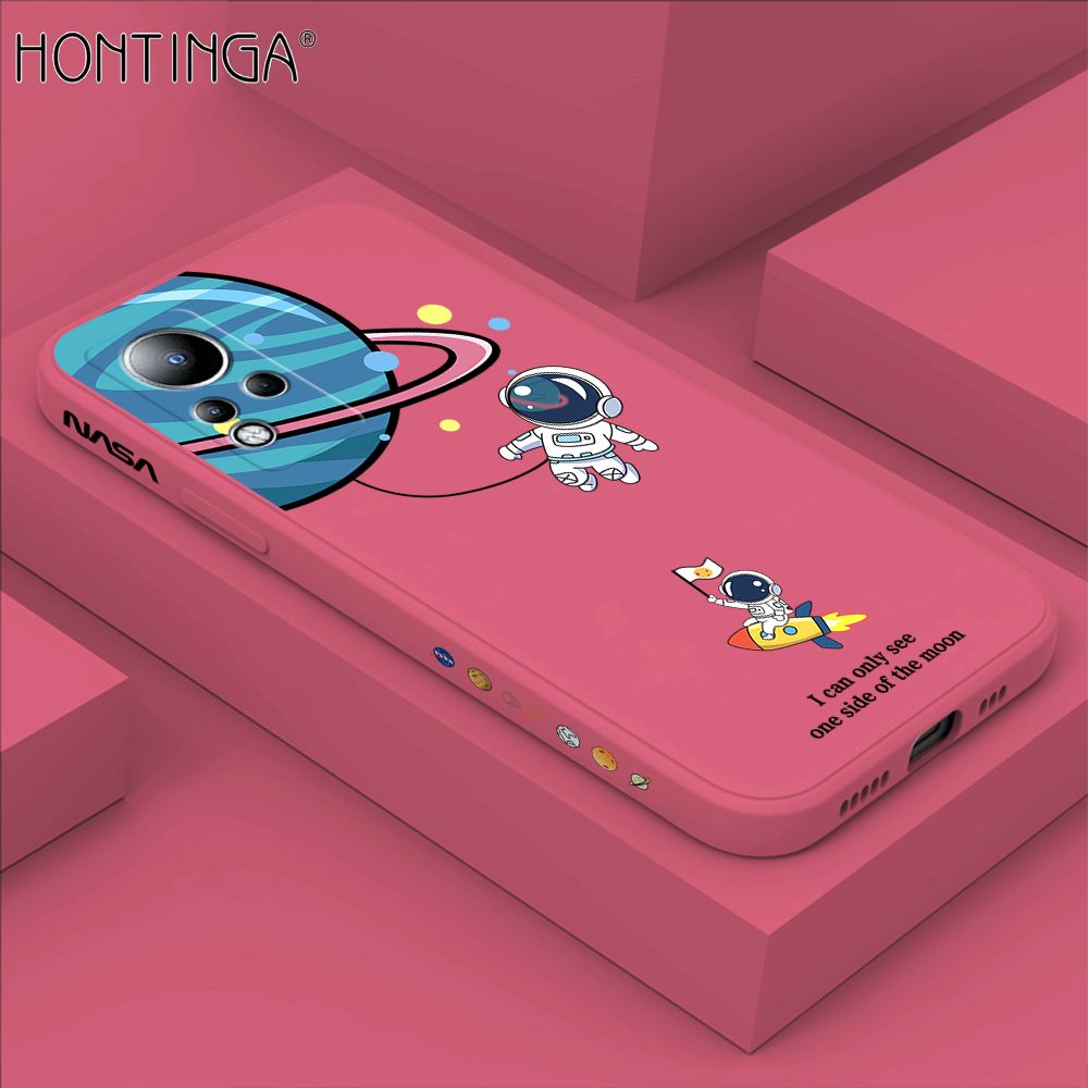 Hontinga for Infinix Note 11 Back Cover Cartoon Astronaut Side Design Case Square Edge Liquid Silicone Phone Case