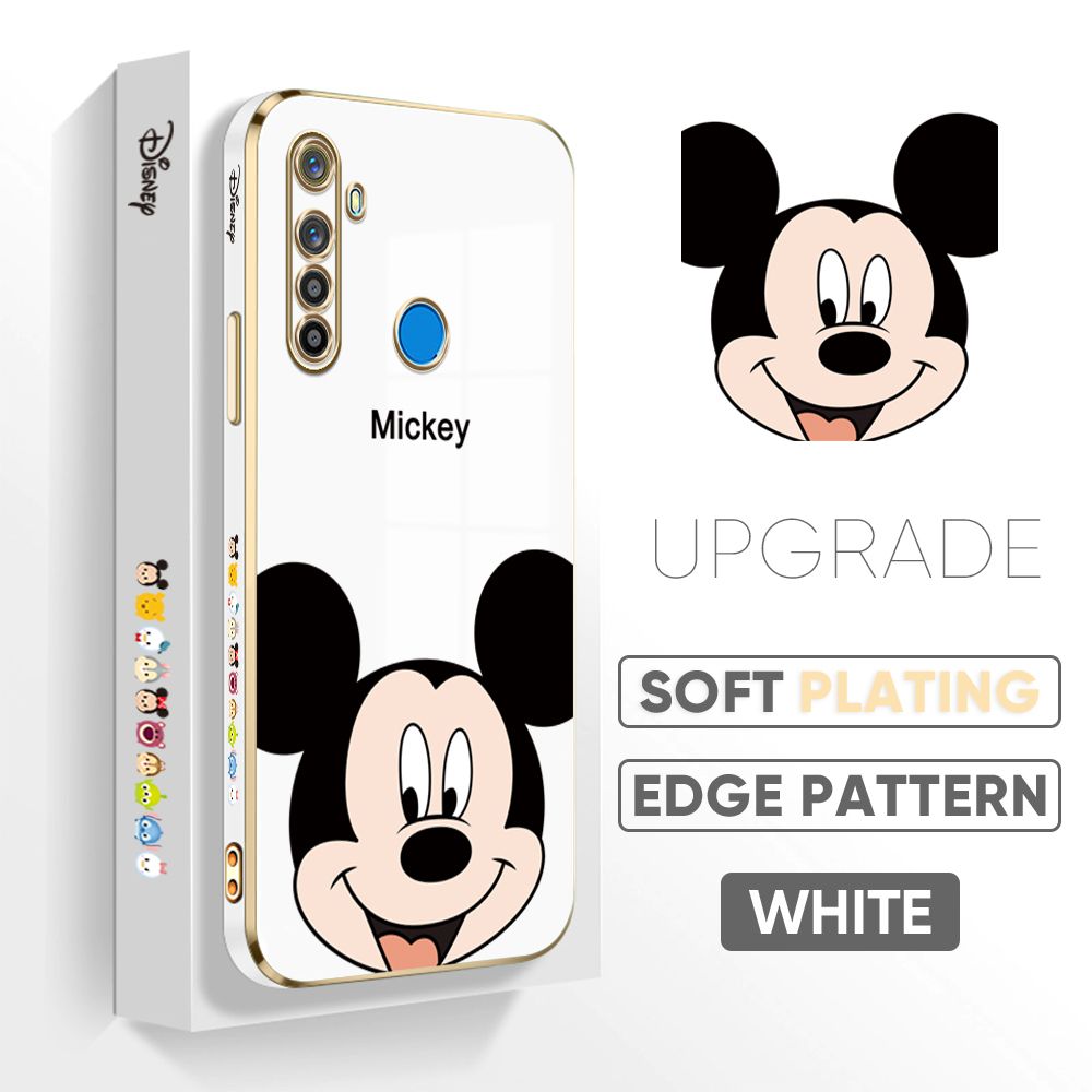 Jizetin (Free Lanyard) Realme 5S Cover Lovely Mouse Luxury 6D Plating Soft Casing Silicone Square Frame Phone Case Shiny Bling Back Cover