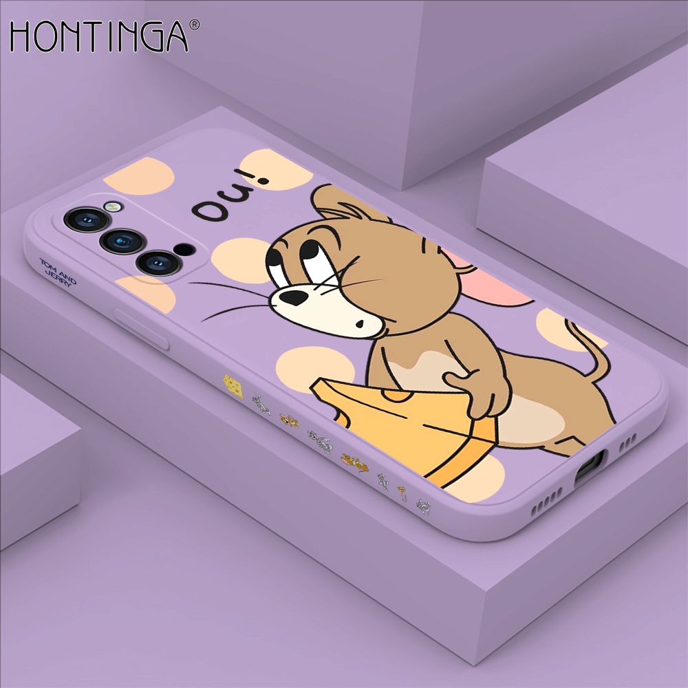 Hontinga for OPPO Reno4 Pro 5G Back Cover Cute Cartoon Side Design Case Square Edge Liquid Silicone Phone Case