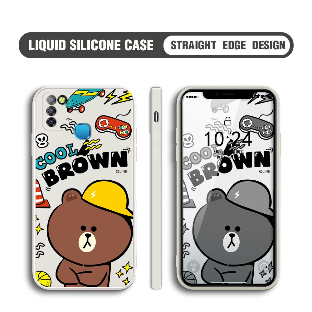 BILI for Infinix Smart 5 / Hot 10 Lite Back Cover Cool Gaming Brown Bear  Multicolor Liquid Silicone Phone Case Soft Square Lens Protection Phone Cases