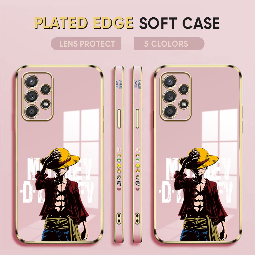 Luxury 6D Plating Case for Samsung Galaxy A52 5G / 4G A52S 5G Back Cover Anime Cartoon Luffy  Side Pattern Soft Silicone Square Phone Cases