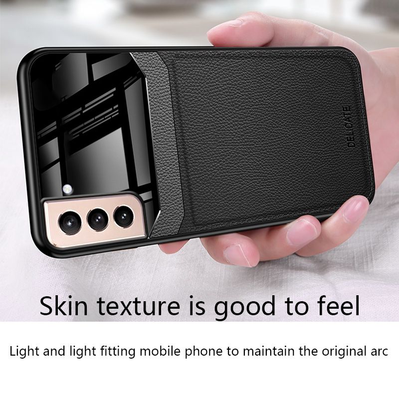 Biruiqu For Samsung Galaxy S21 S21 Plus S21 Ultra Hybrid Soft TPU Leather Tempered Glass Shockproof Case Cover