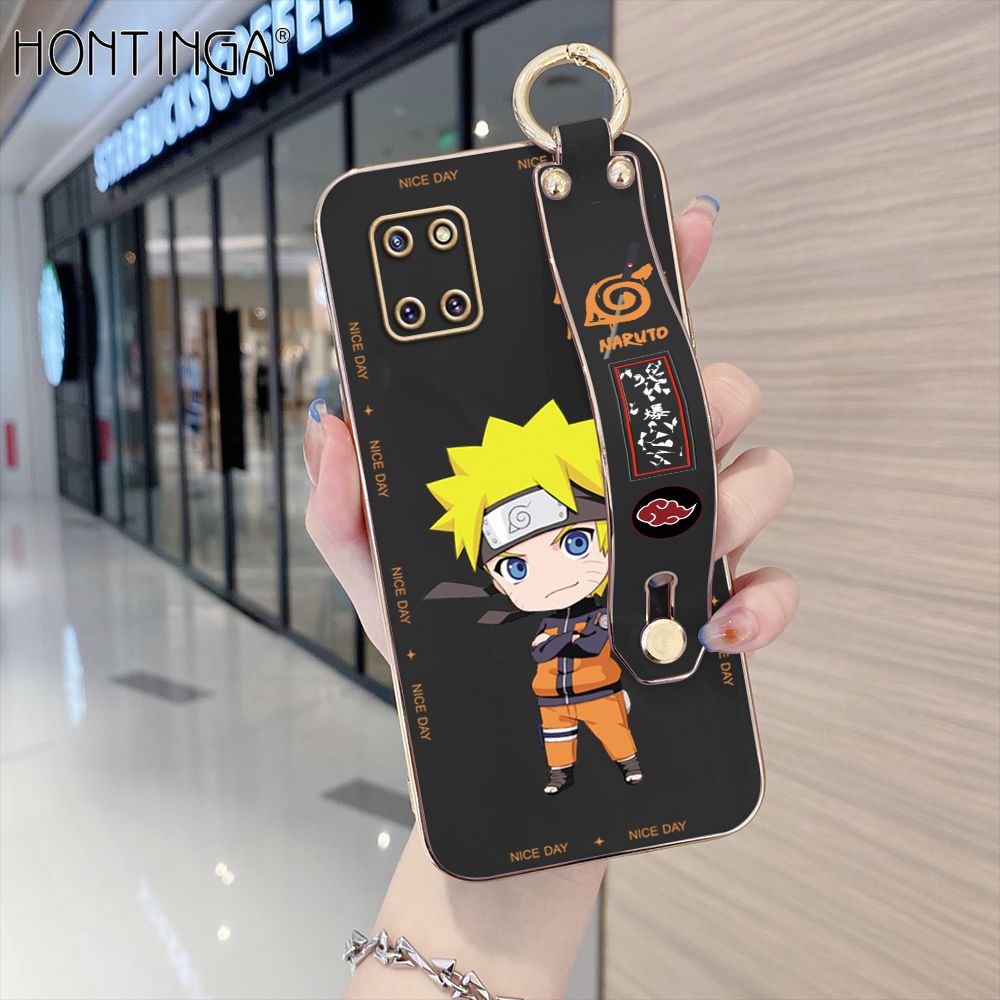 Hontinga for Samsung Galaxy Note 10 Lite Back Cover With Wristband Luxury 6D Plating Anime Naruto Uzumaki Case Soft Silicone Square Phone Cases
