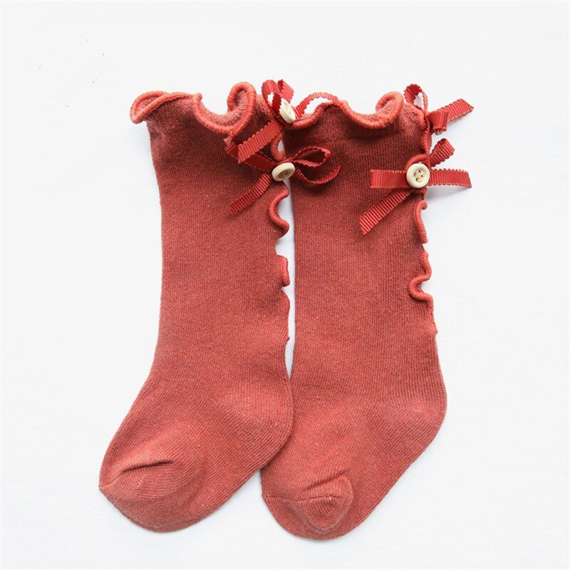 2019 Cute Stockings Warm Sox Newborn Toddler Baby Knee High Solid Color Ruffles Bowknot Autumn Baby Girls Socksings Anti Slip