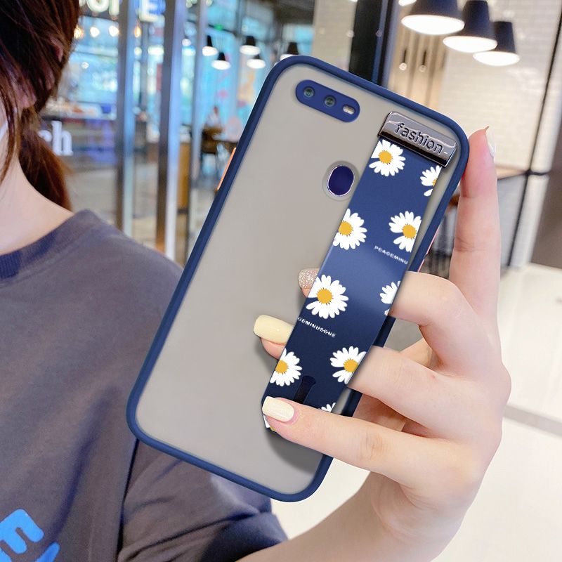 UCUC for OPPO F9 Wrist Strap Case INS Style Small Fresh Daisies Wristband Printing Cover Shockproof Frosted Phone Case