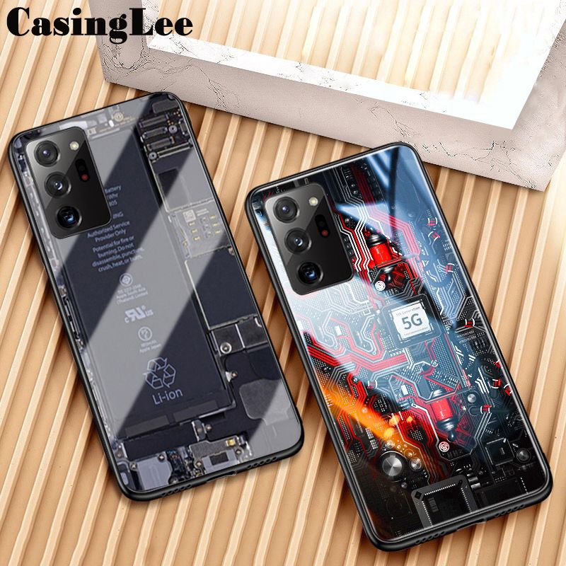 For Samsung Galaxy Note 20 Ultra case Explorer Version Theme Case Tempered Glass Protector Back Cover for Samsung Note20 Ultra Clear Circuit Board Design Full Coverage Phone cases