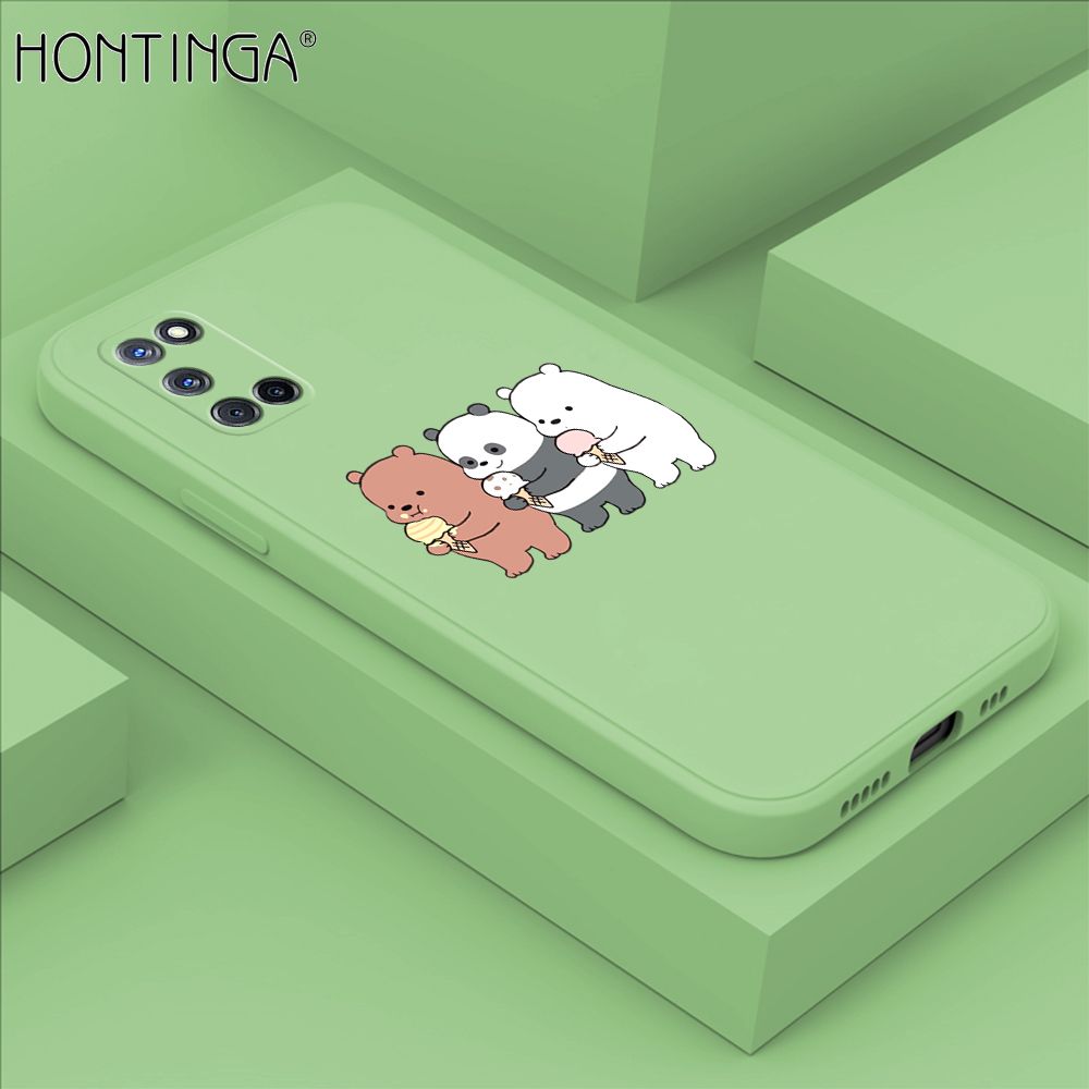 Hontinga for OPPO A52 A92 Case Cute Cartoon Bear  Phone Case Soft Square Edge Silicone Cases Full Lens Cover Shockproof Protection Cover