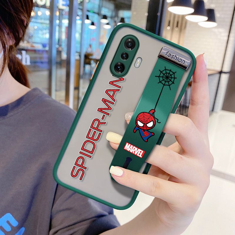 UCUC for Xiaomi Poco F3 GT Wrist Strap Case Superhero Spider Superman Wristband Printing Cover Shockproof Frosted Phone Case