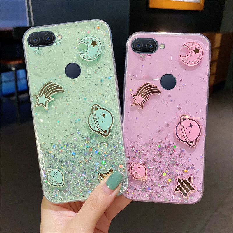 Phone case OPPO A12 Shiny Ring Case Glitter Soft Transparent Space Planet Cases For OPPO A12 Back Cover Stars Moon Girls