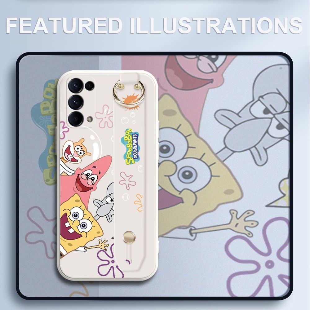 UCUC for OPPO Reno5 Wrist Strap Case Funny Cartoon Sea Creatures Cover Ultra Thin Anti Fall Liquid Silicone Phone Case