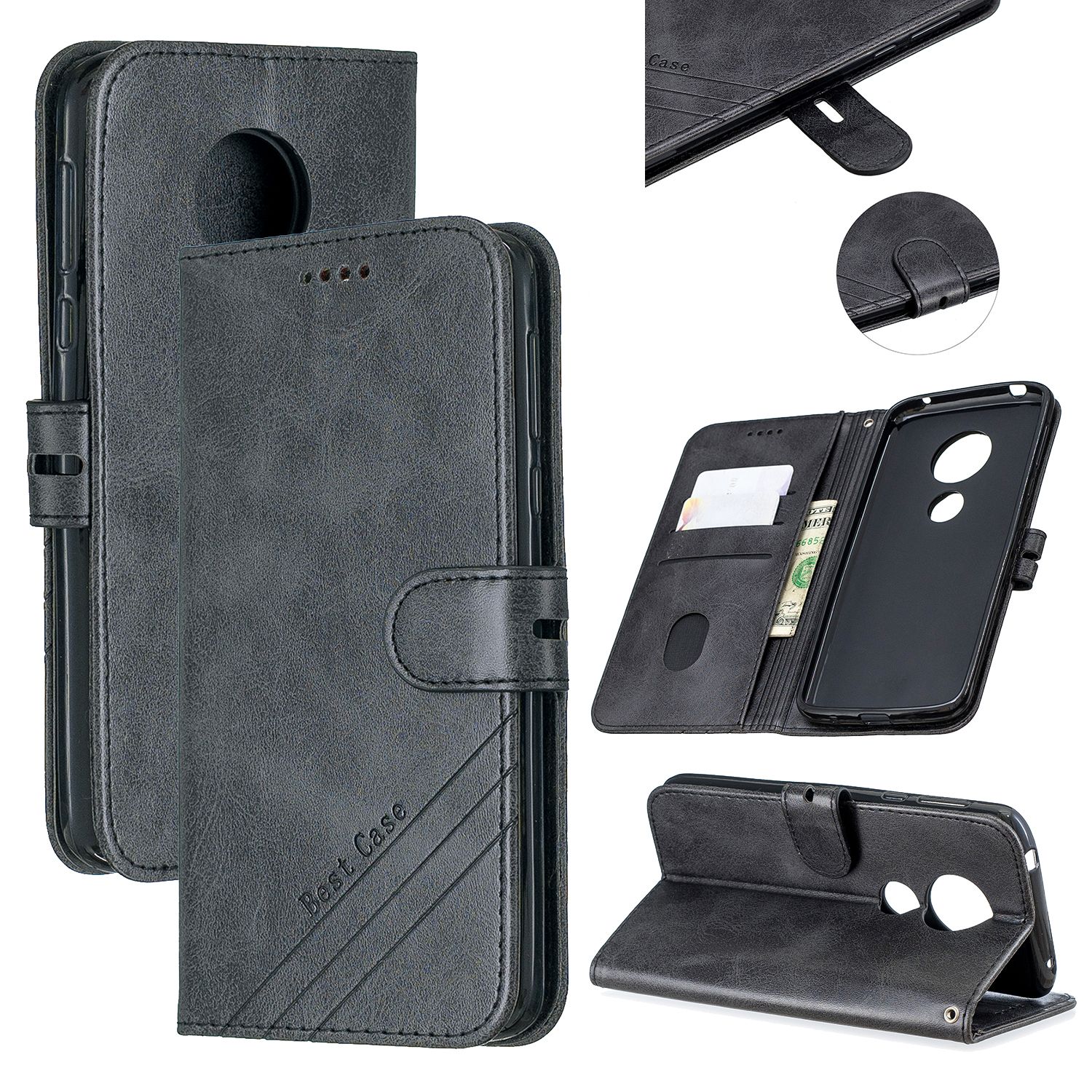 Yfashion For MOTO 6 play -E5 Denim Pattern Solid Color Flip Wallet PU Leather Protective Phone Case with Buckle & Bracket