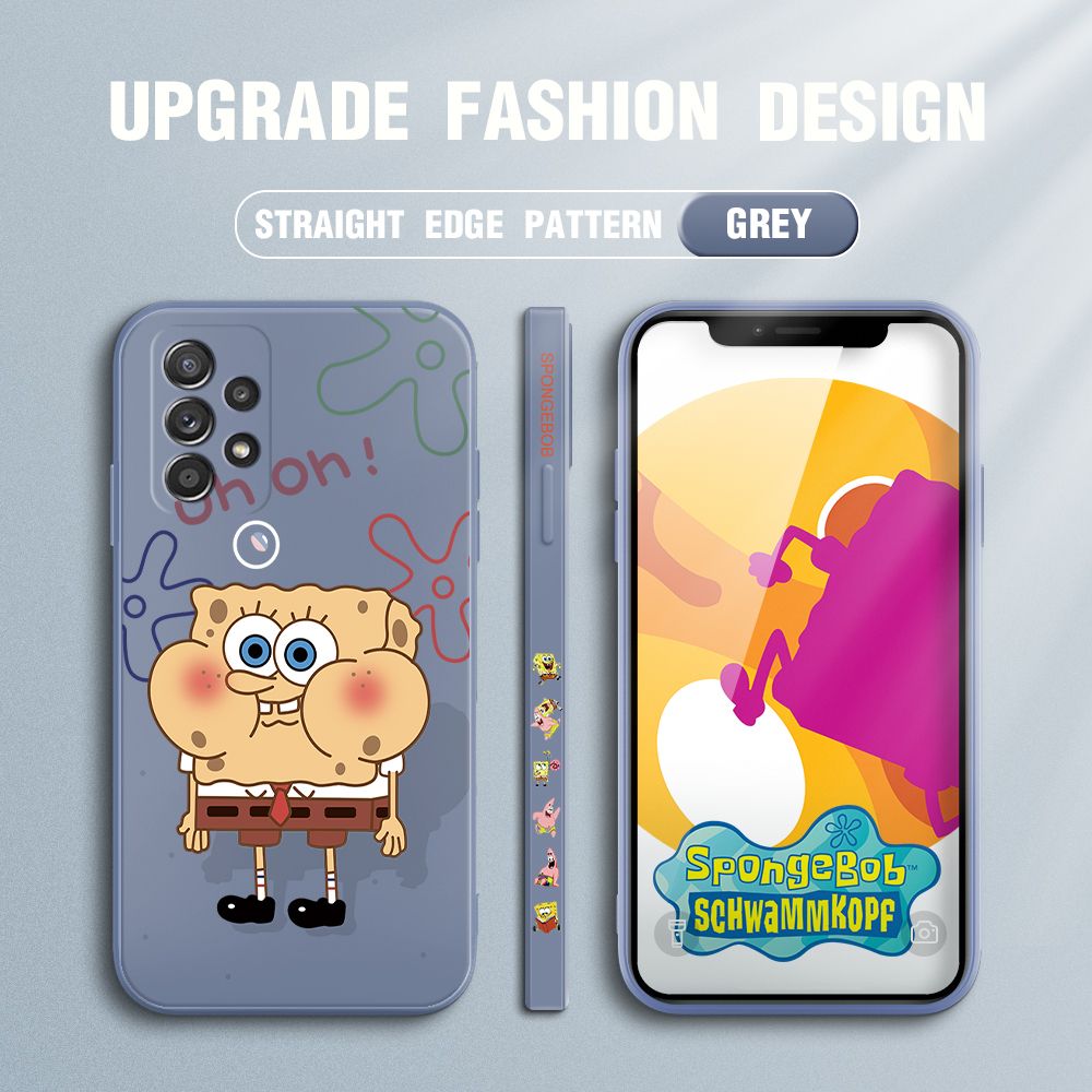 Jizetin for Samsung Galaxy A52 / A52 5G / A52S 5G Case Side Design Phone Cover New Cartoon SpongeBob SquarePants Cover Square Edge Pattern Liquid Silicone Trend Case