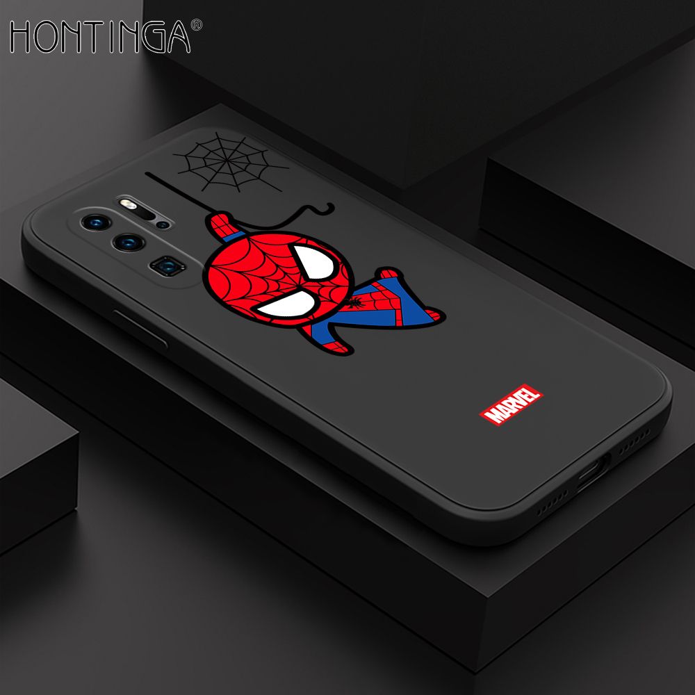 Hontinga for Huawei P30 Pro Case Cute Marvel Avengers Cartoon Spiderman Spider Man Phone Case Square Edge Silicone Cases Full Lens Cover Shockproof Protection Case