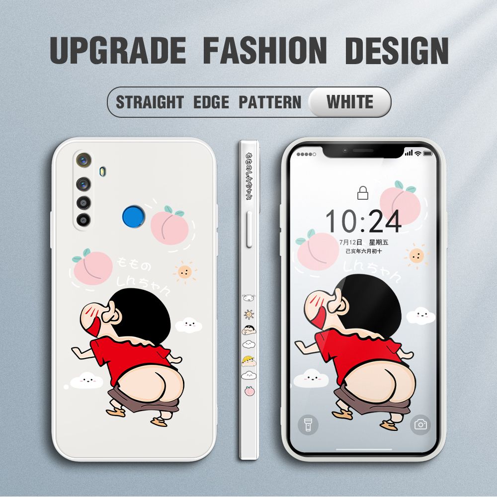 Jizetin for Realme 5 5i 5S / Realme 6i Case New Cartoon Crayon Shin-chan Design Side Design Phone Case Square Edge Pattern Liquid Silicone Cases Full Cover Camera Shockproof Protective Case