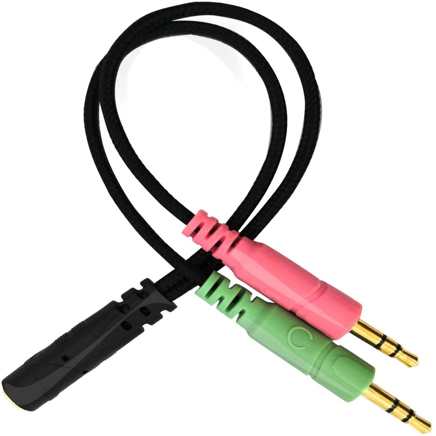 Headset Mic and Audio Splitter Cable,Headphone Stereo Y Jack Splitter Adapter, Male 3.5 mm to 2 Port 3.5 mm Famale for PC,Earphone,Tablet