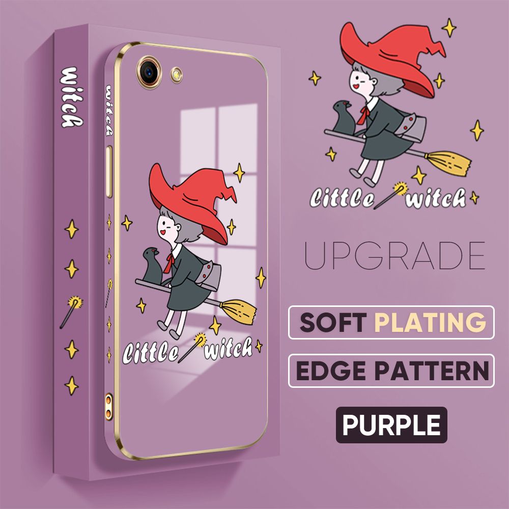 TA for OPPO A83 Back Cover + Free Lanyard Flying Witch for Girls Luxury 6D Plating Case Side Pattern Soft Silicone Square Phone Cases