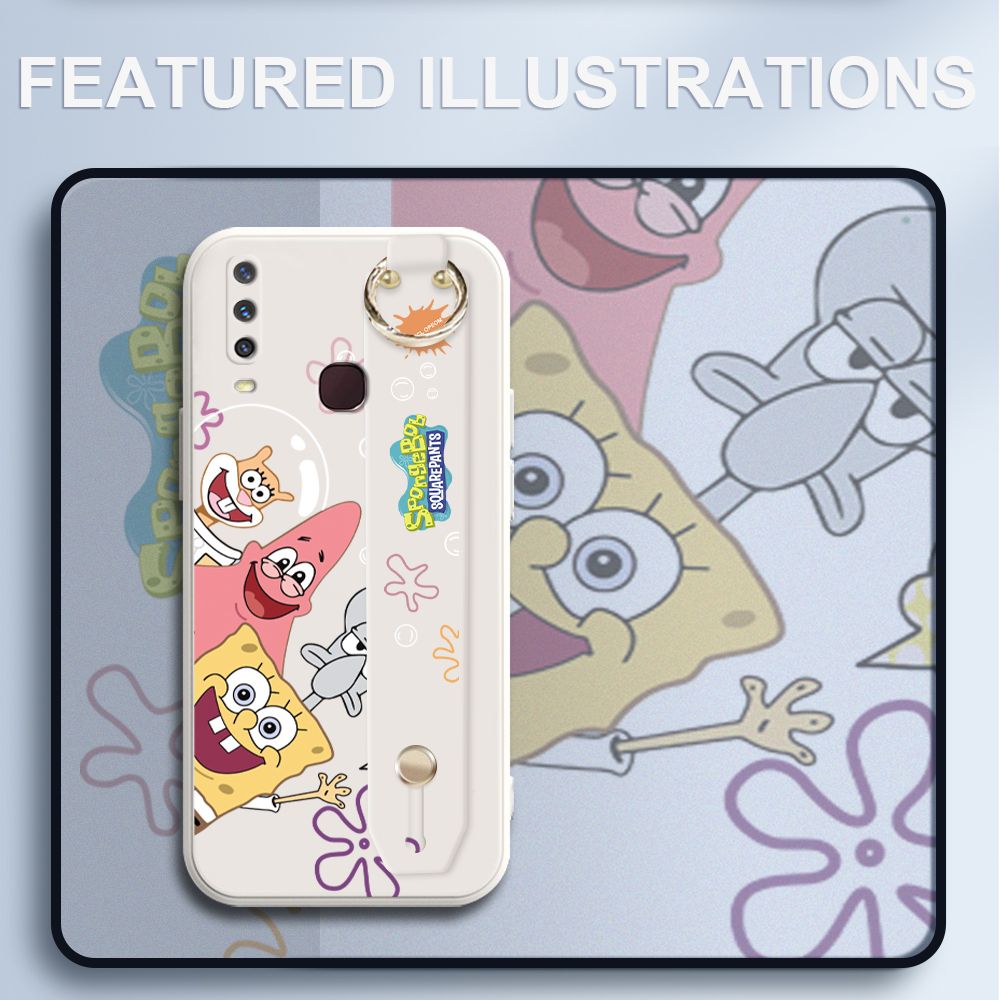 UCUC for Vivo Y12 Wrist Strap Case Funny Cartoon Sea Creatures Cover Ultra Thin Anti Fall Liquid Silicone Phone Case