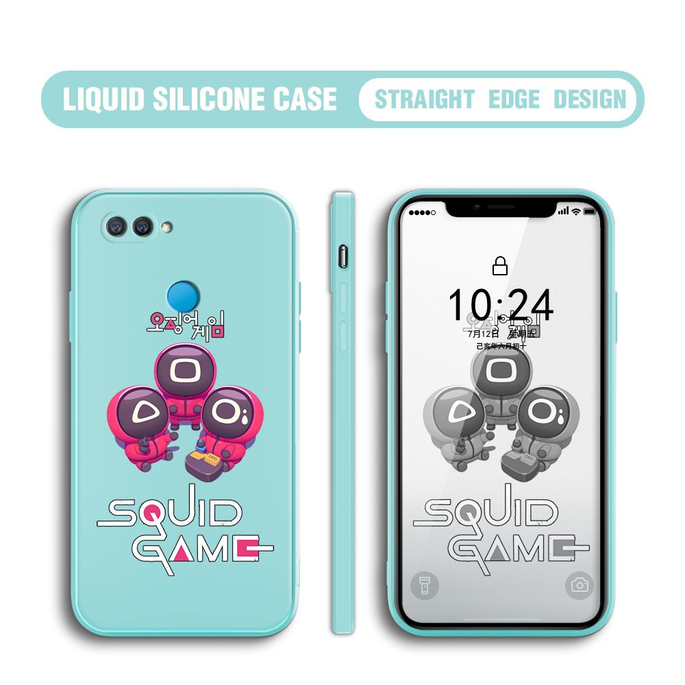 Jizetin for OPPO A12S Case Cute Cartoon Cute Squid Character Phone Cover Square Liquid Silicone Shockproof Phone Protective Case