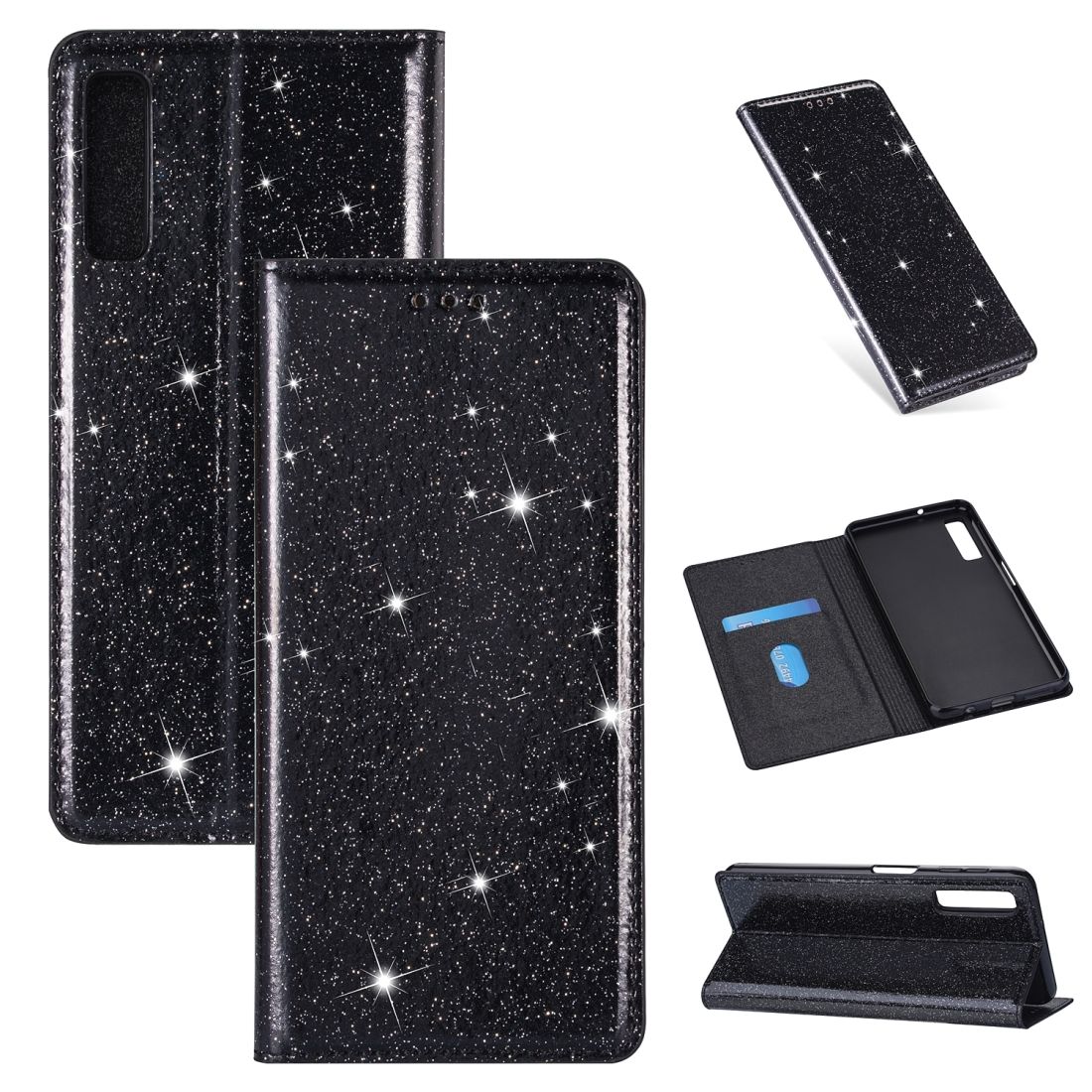 (Ready Stock)For Samsung Galaxy A7 (2018) / A750 Ultrathin Glitter Magnetic Horizontal Flip Leather Case with Holder & Card Slots(Purple)