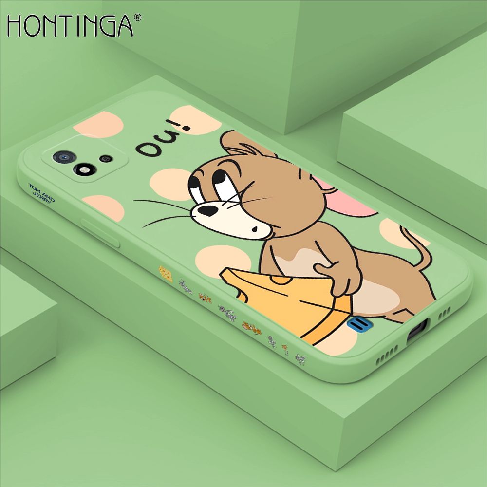 Hontinga for Realme C20 C20A C11 2021 Case Side Design Cute Cartoon Mouse Back Cover Soft Square Edge Pattern Liquid Silicone Trend Phone Cases