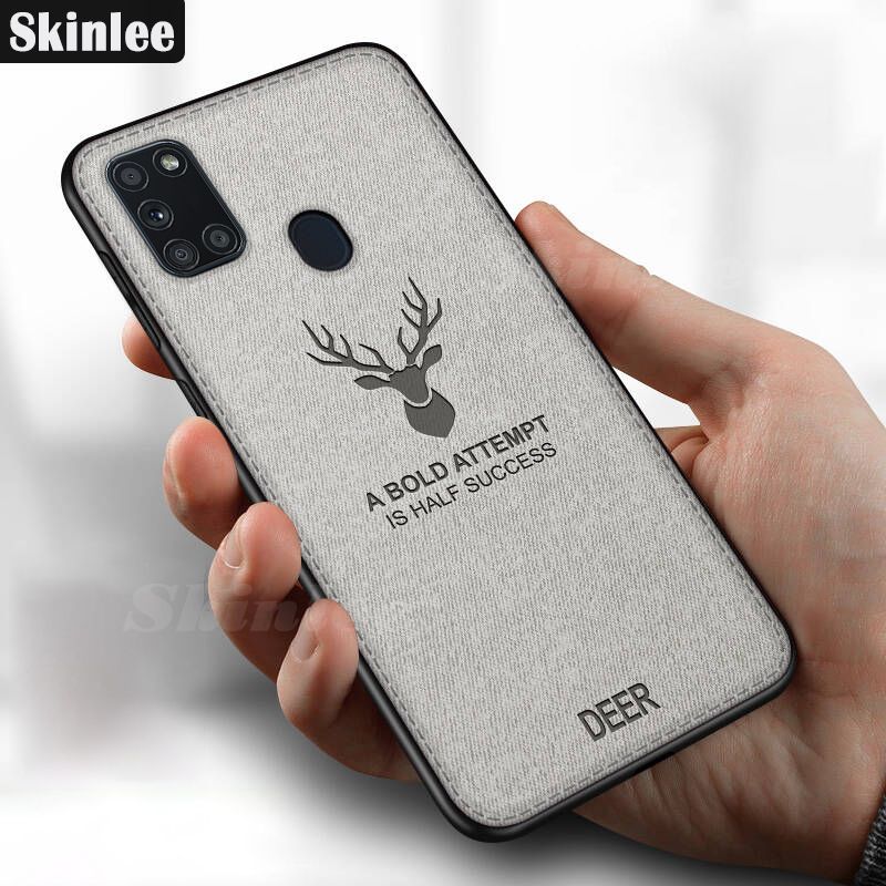 Skinlee for Samsung Galaxy A21S Case Slim Hybrid Case with Deer Design Cloth Back Cover for Samsung A21s Phone