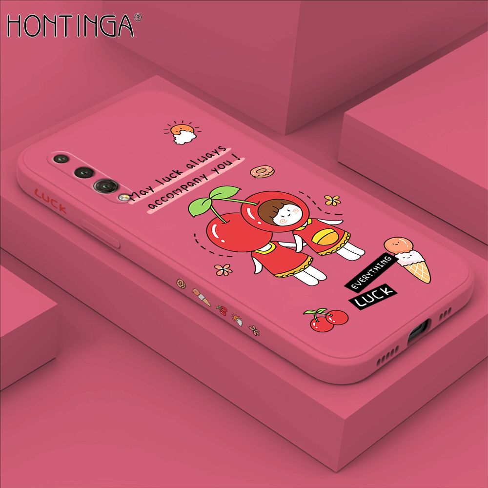 Hontinga for Huawei P20 Pro Case Side Design Cute Cherry Girl Back Cover Soft Square Edge Pattern Liquid Silicone Trend Phone Cases