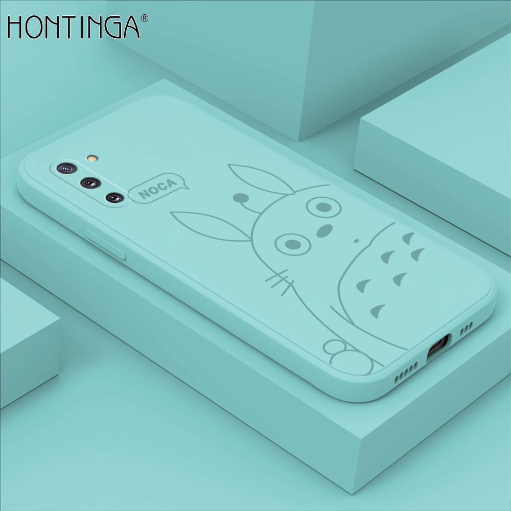Hontinga for Samsung Note 10 Case Cartoon Cute Totoro Pattern Back Cover Soft Square Edge Liquid Silicone Phone Cases