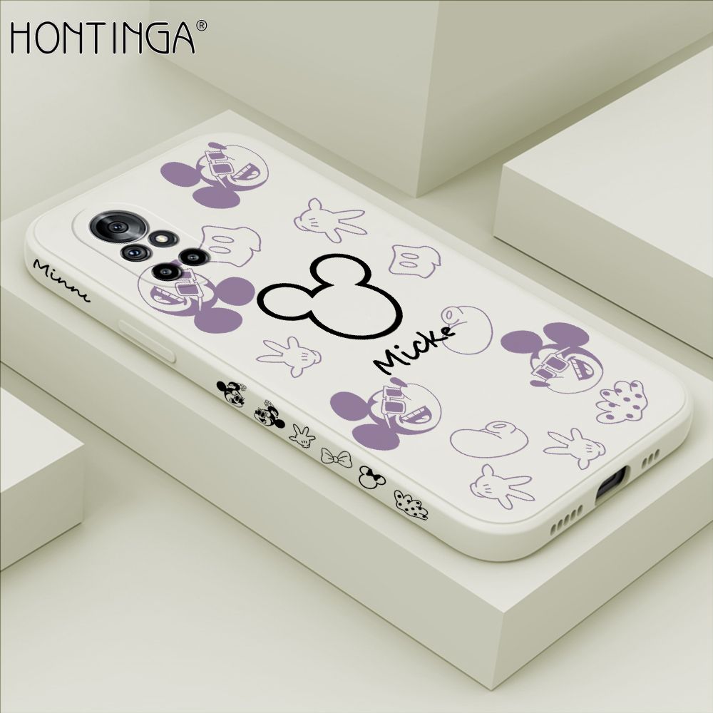 Hontinga for Huawei Nova 8 Case Side Design Cute Mouse Avatar Back Cover Soft Square Edge Pattern Liquid Silicone Trend Phone Cases