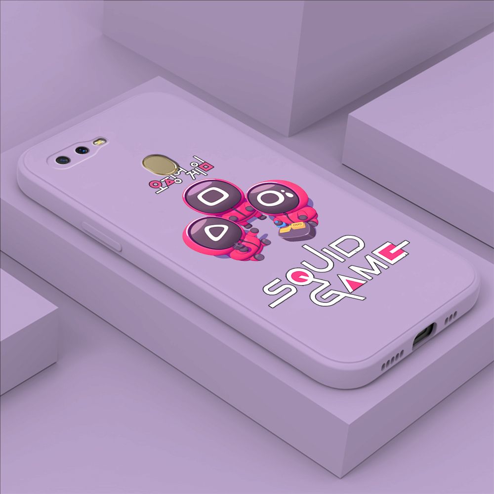 ZeroQiQi for OPPO A7 Case Cute Cartoon Cute Squid Character Phone Cover Square Liquid Silicone Shockproof Phone Protective Case