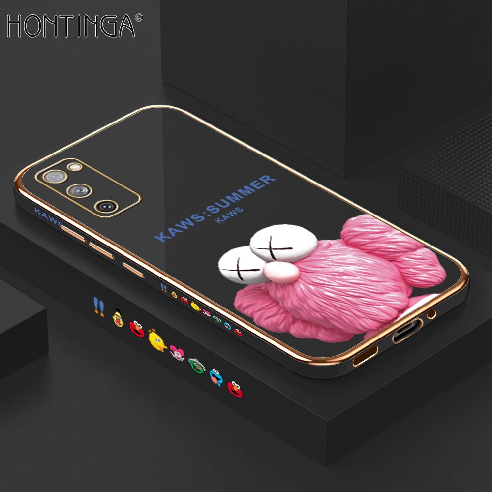 Hontinga for Samsung S20 FE 4G / 5G Case Luxury 6D Plating Pink Doll Side Pattern Soft Back Cover Silicone Square Phone Cases